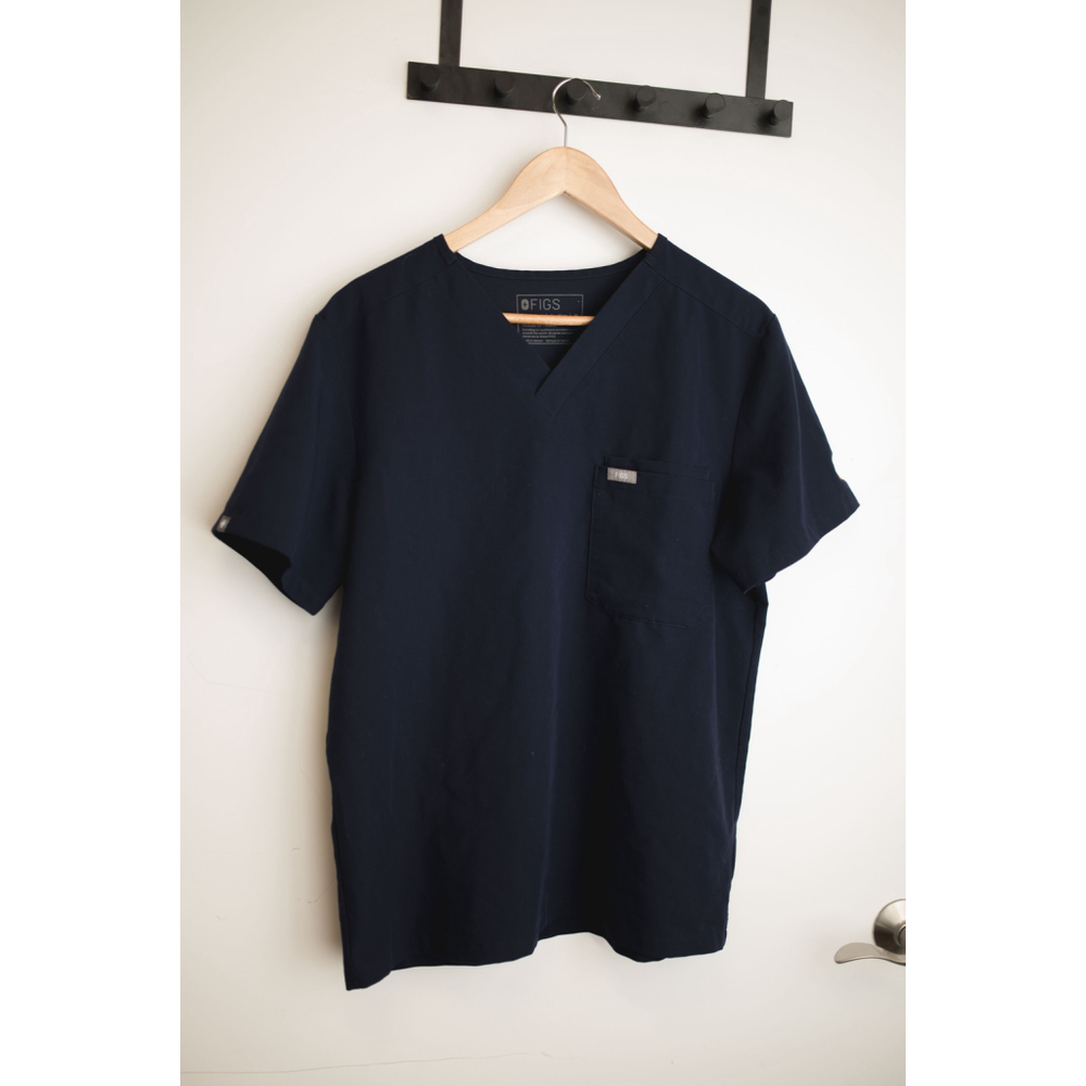 Mens FIGS Navy Short Sleeve Tee M with Peace Sign Embroidery